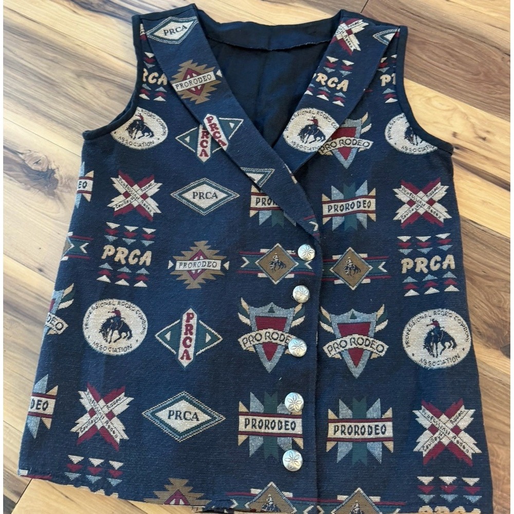 Vintage PRCA Pro Rodeo Western Tapestry Vest Cowboy Southwestern Rodeo Unisex
